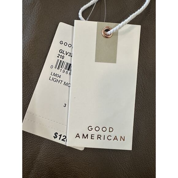 NWT Good American Light Mocha Faux Leather Leggings Women’s Size 3 Elastic Waist - Picture 4 of 16